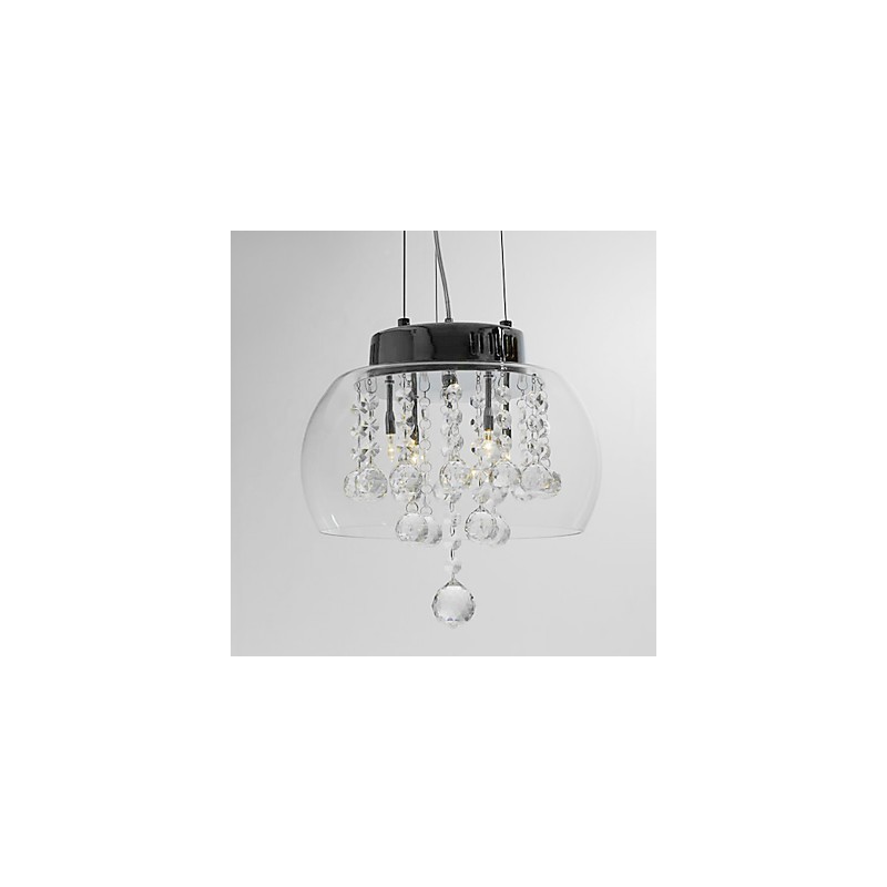 Luminária pendente de cristal artística de 4 luzes com cúpula de vidro