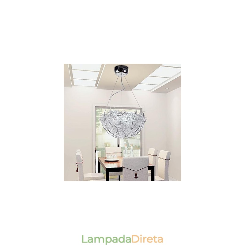 Luminária pendente moderna contemporânea em metal prateado