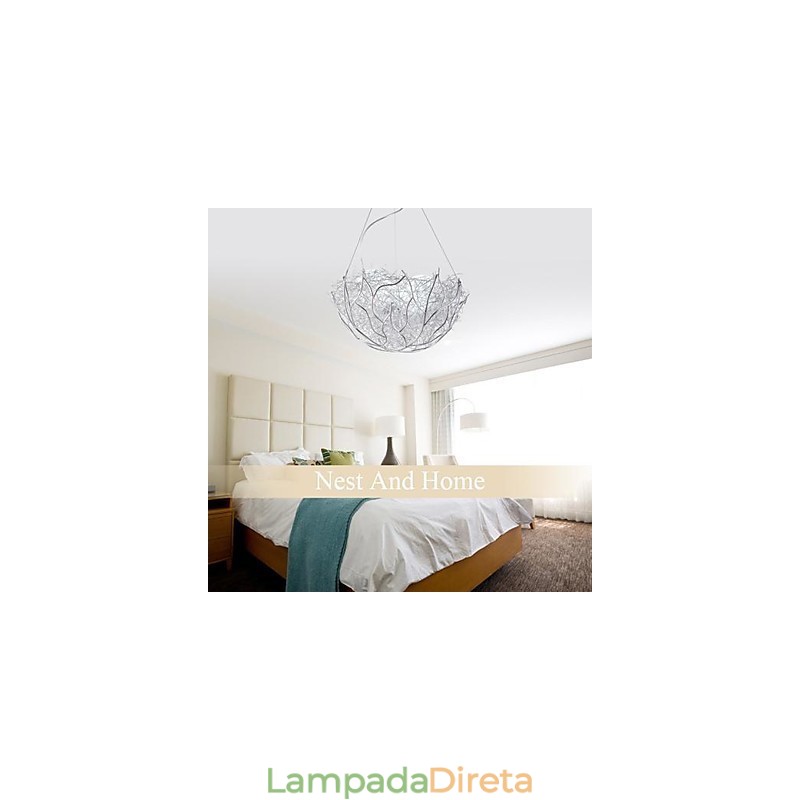 Luminária pendente moderna contemporânea em metal prateado