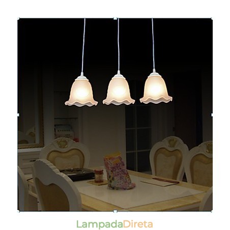 Pendente Três Luzes Branco Europeu Retro Clássico Pendente Três Luzes Branco Europeu Retro Clássico