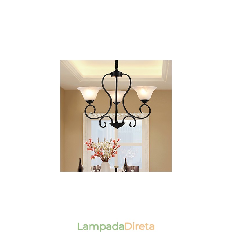 Lustre retrô de 3 luzes Country Metal