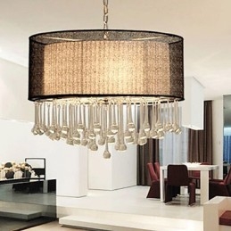 Pendente de cristal contemporâneo de 4 luzes com abajur preto