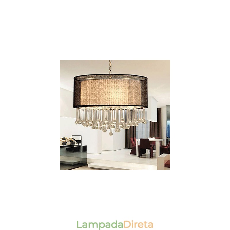 Pendente de cristal contemporâneo de 4 luzes com abajur preto