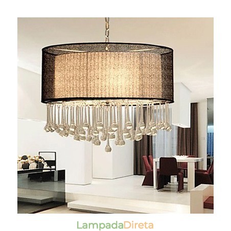 Pendente de cristal contemporâneo de 4 luzes com abajur preto Pendente de cristal contemporâneo de 4 luzes com abajur preto