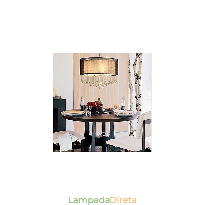 Pendente de cristal contemporâneo de 4 luzes com abajur preto