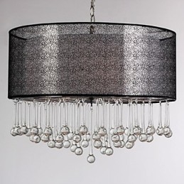 Pendente de cristal contemporâneo de 4 luzes com abajur preto