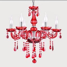 Lustre Cristal Vermelho Luxo Moderno 6 Luzes