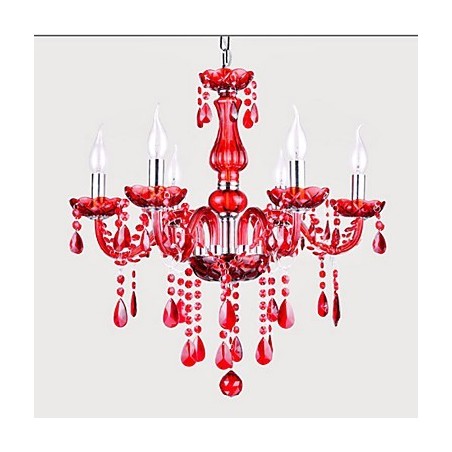 Lustre Cristal Vermelho Luxo Moderno 6 Luzes Lustre Cristal Vermelho Luxo Moderno 6 Luzes