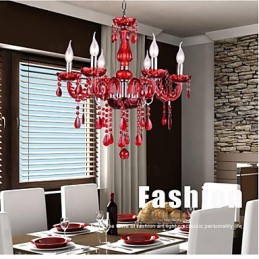 Lustre Cristal Vermelho Luxo Moderno 6 Luzes