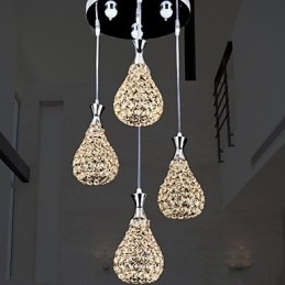 4 Cabeças Pendente Luz Cristal Moderno Contemporâneo Metal