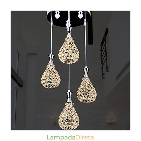4 Cabeças Pendente Luz Cristal Moderno Contemporâneo Metal 4 Cabeças Pendente Luz Cristal Moderno Contemporâneo Metal
