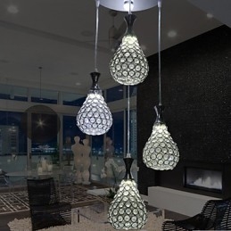 4 Cabeças Pendente Luz Cristal Moderno Contemporâneo Metal