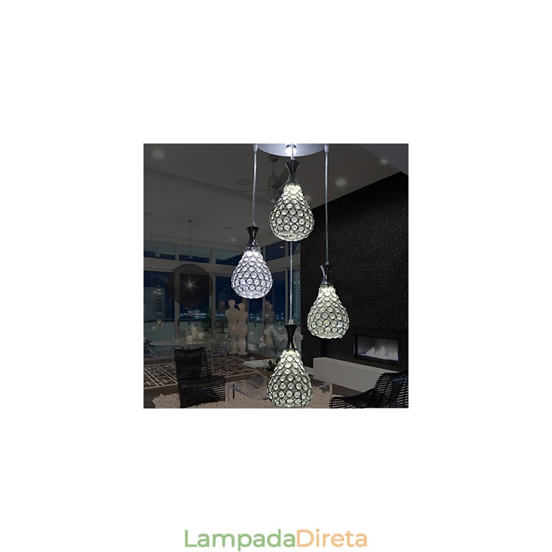 4 Cabeças Pendente Luz Cristal Moderno Contemporâneo Metal
