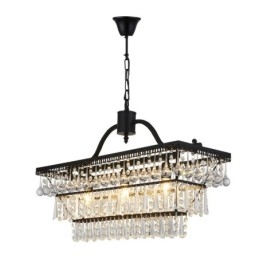 Lustre de cristal clássico tradicional retangular de 3 camadas para