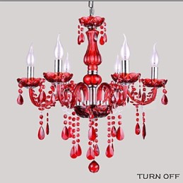 Lustre Cristal Vermelho Luxo Moderno 6 Luzes