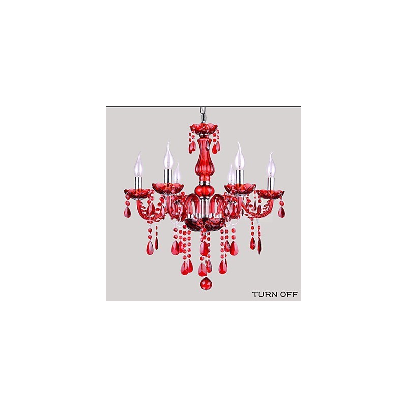 Lustre Cristal Vermelho Luxo Moderno 6 Luzes