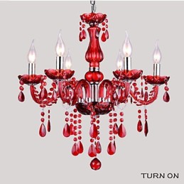 Lustre Cristal Vermelho Luxo Moderno 6 Luzes