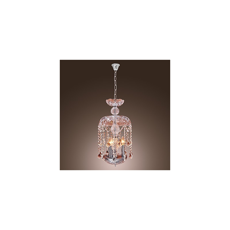 Luminária pendente de cristal moderna com 3 luzes em cúpula de vidro