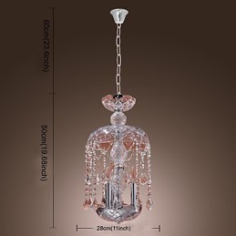 Luminária pendente de cristal moderna com 3 luzes em cúpula de vidro