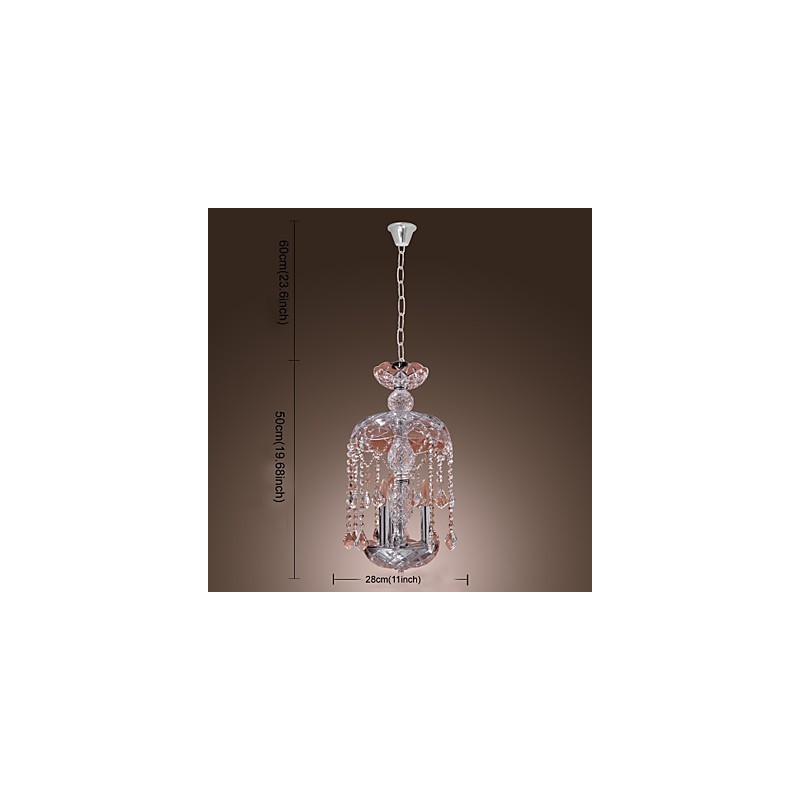 Luminária pendente de cristal moderna com 3 luzes em cúpula de vidro