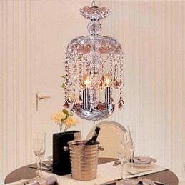 Luminária pendente de cristal moderna com 3 luzes em cúpula de vidro