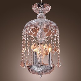 Luminária pendente de cristal moderna com 3 luzes em cúpula de vidro