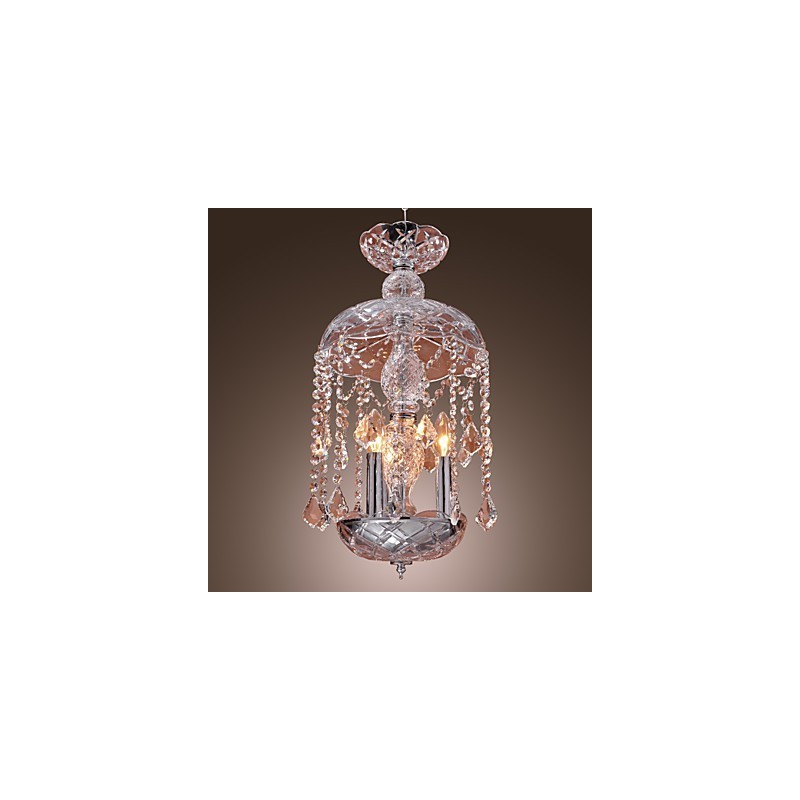 Luminária pendente de cristal moderna com 3 luzes em cúpula de vidro