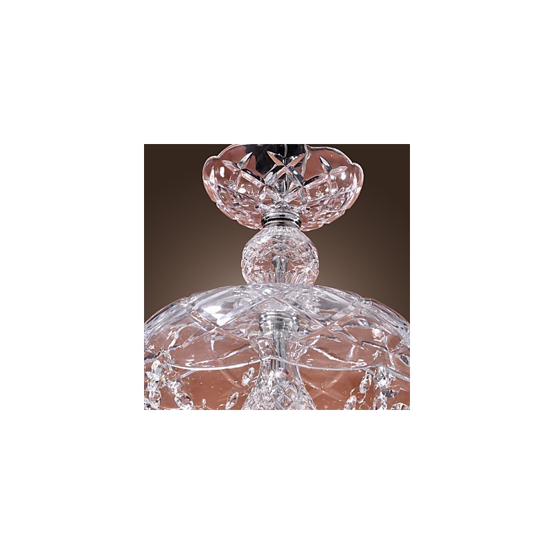 Luminária pendente de cristal moderna com 3 luzes em cúpula de vidro