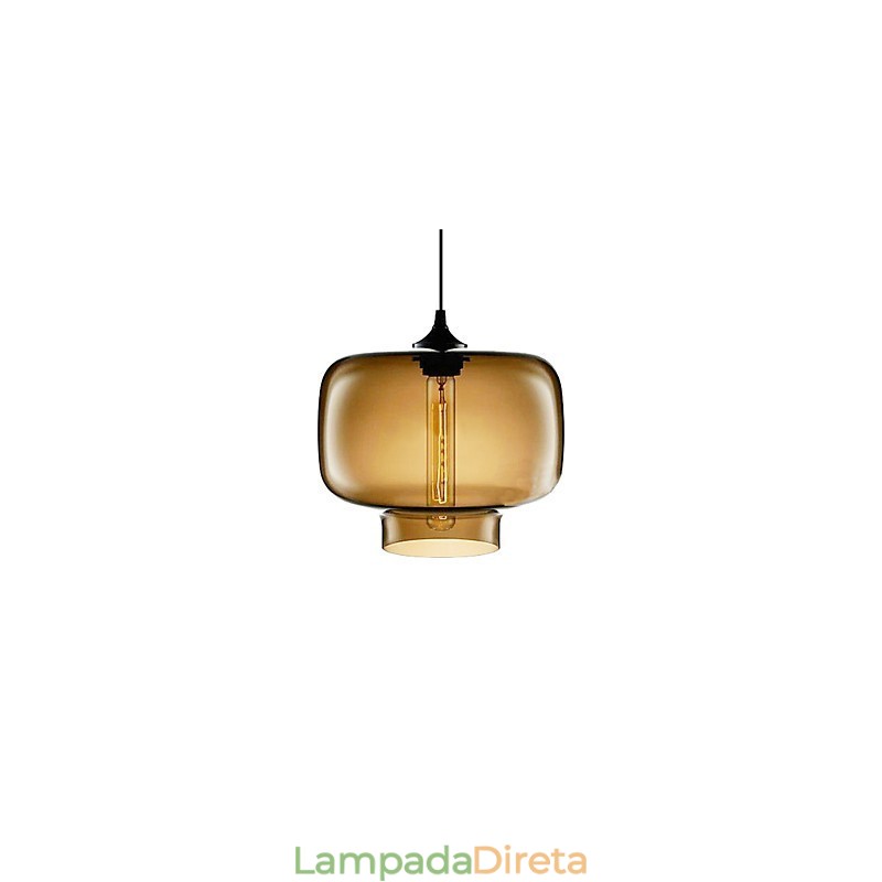 Luminária pendente moderna de vidro de 70 W com design de garrafa transparente marrom