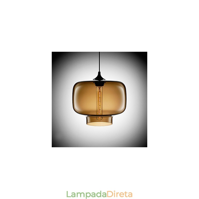 Luminária pendente moderna de vidro de 70 W com design de garrafa transparente marrom