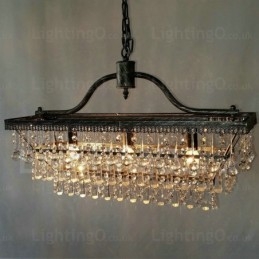 Lustre de cristal clássico tradicional retangular de 3 camadas para