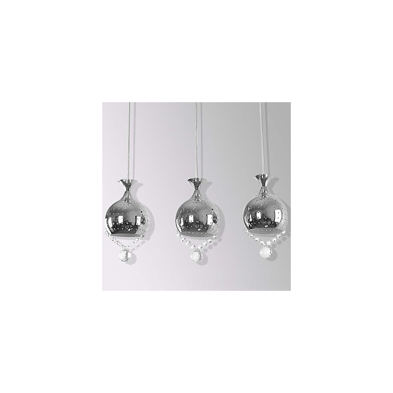 3 Cabeças Pendente Luz Cristal Moderno Contemporâneo Metal