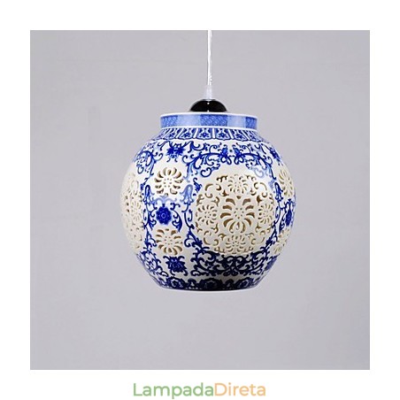 Lâmpada de cerâmica retrô lâmpada escada azul lustre de cabeça única criativo Lâmpada de cerâmica retrô lâmpada escada azul lustre de cabeça única criativo