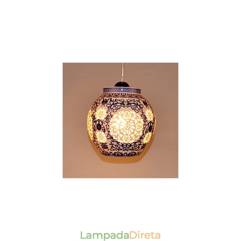Lâmpada de cerâmica retrô lâmpada escada azul lustre de cabeça única criativo