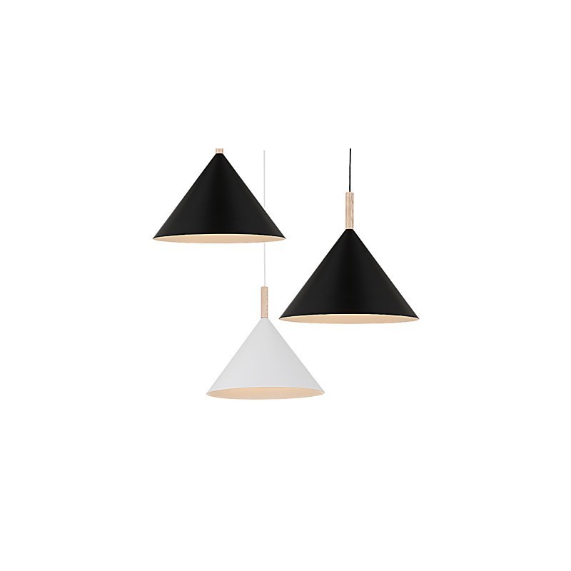 Mini Luminária Pendente Cone Artística 1 Luz Acabamento Mordern Simplicity Preto Branco Alumínio e Droplight de Madeira