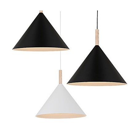 Mini Luminária Pendente Cone Artística 1 Luz Acabamento Mordern Simplicity Preto Branco Alumínio e Droplight de Madeira Mini Luminária Pendente Cone Artística 1 Luz Acabamento Mordern Simplicity Preto Branco Alumínio e Droplight de Madeira