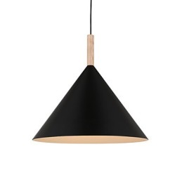 Mini Luminária Pendente Cone Artística 1 Luz Acabamento Mordern Simplicity Preto Branco Alumínio e Droplight de Madeira