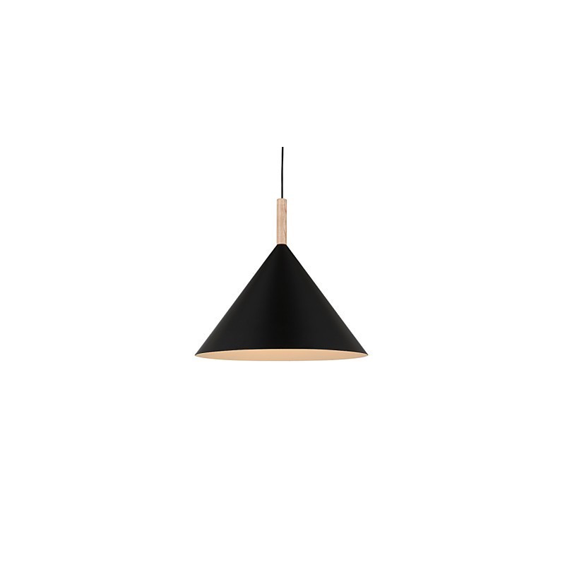 Mini Luminária Pendente Cone Artística 1 Luz Acabamento Mordern Simplicity Preto Branco Alumínio e Droplight de Madeira