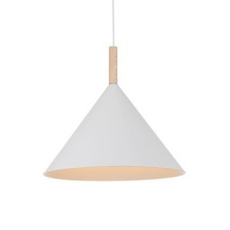 Mini Luminária Pendente Cone Artística 1 Luz Acabamento Mordern Simplicity Preto Branco Alumínio e Droplight de Madeira