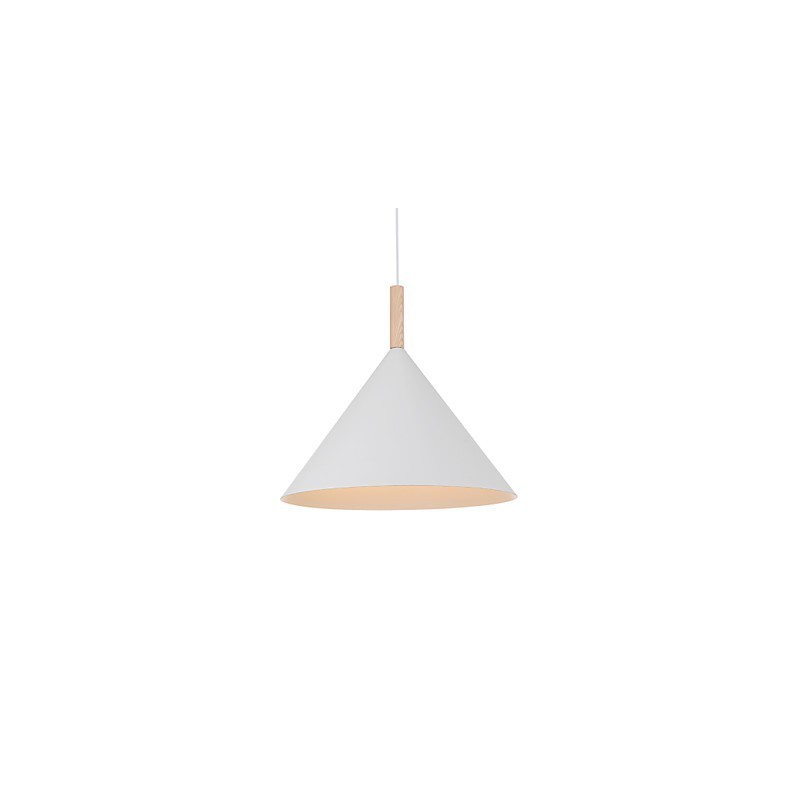 Mini Luminária Pendente Cone Artística 1 Luz Acabamento Mordern Simplicity Preto Branco Alumínio e Droplight de Madeira