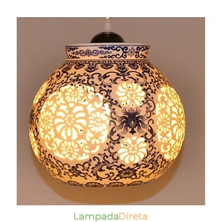 Lâmpada de cerâmica retrô lâmpada escada azul lustre de cabeça única criativo Lâmpada de cerâmica retrô lâmpada escada azul lustre de cabeça única criativo