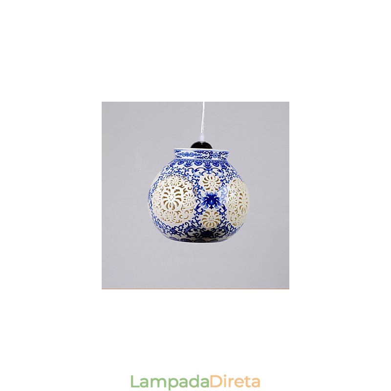Lâmpada de cerâmica retrô lâmpada escada azul lustre de cabeça única criativo