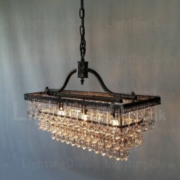 Lustre de cristal clássico tradicional retangular de 3 camadas para