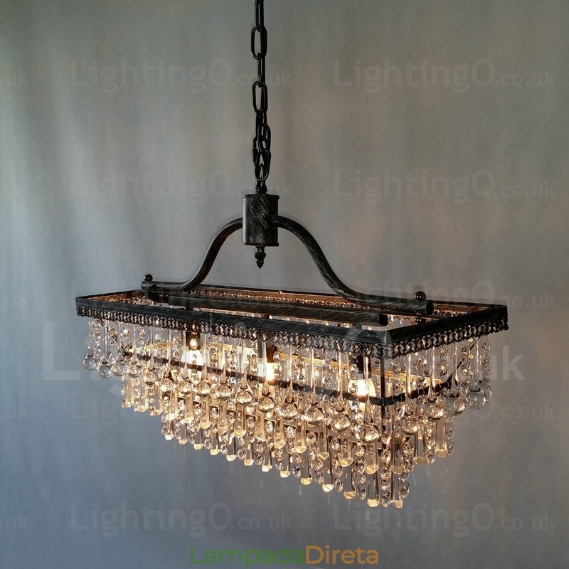 Lustre de cristal clássico tradicional retangular de 3 camadas para