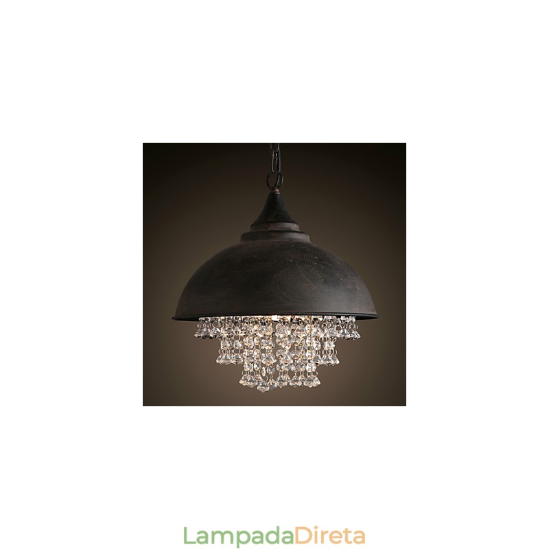 Luminária pendente loft cristal retrô café luz garagem metal