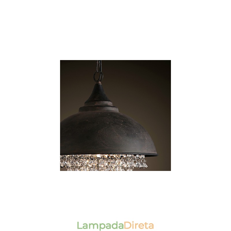 Luminária pendente loft cristal retrô café luz garagem metal