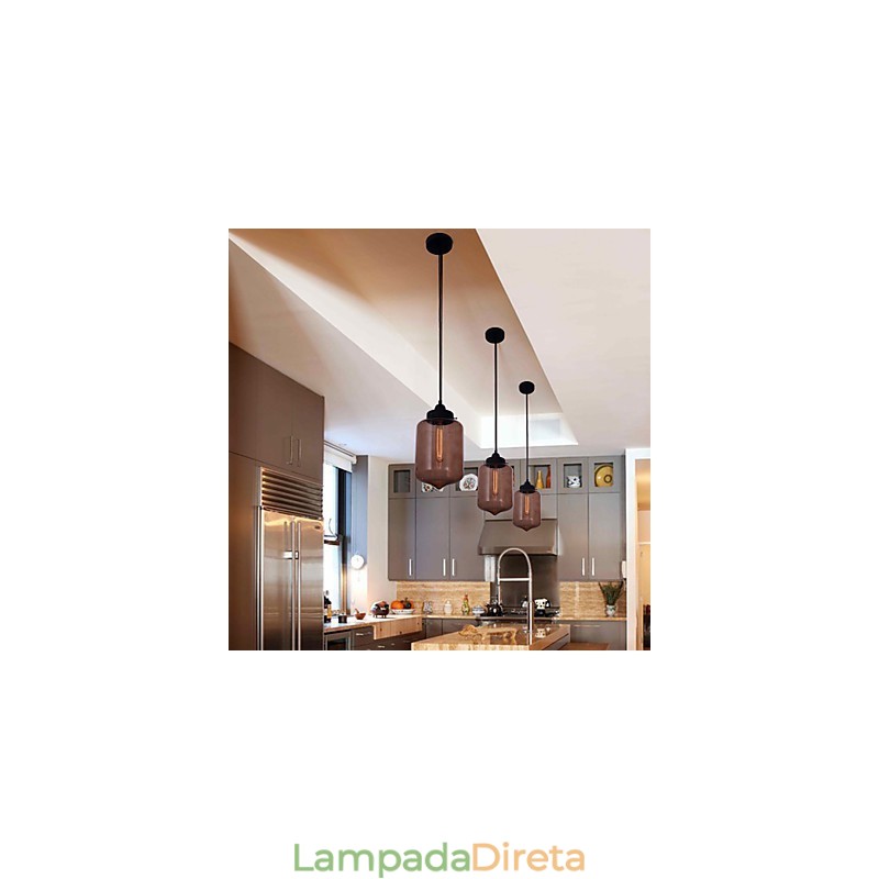 Luminária pendente de vidro moderna de 70 W com design de garrafa transparente