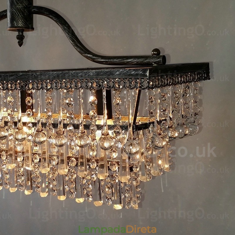 Lustre de cristal clássico tradicional retangular de 3 camadas para