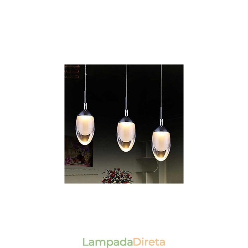 Luminária pendente moderna contemporânea em metal cromado