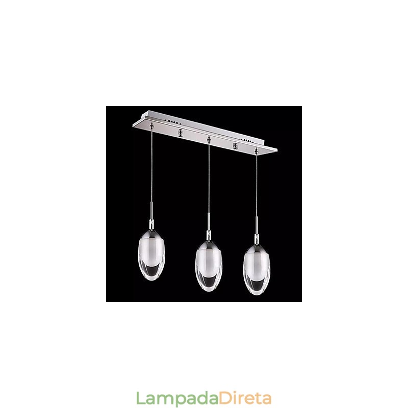 Luminária pendente moderna contemporânea em metal cromado